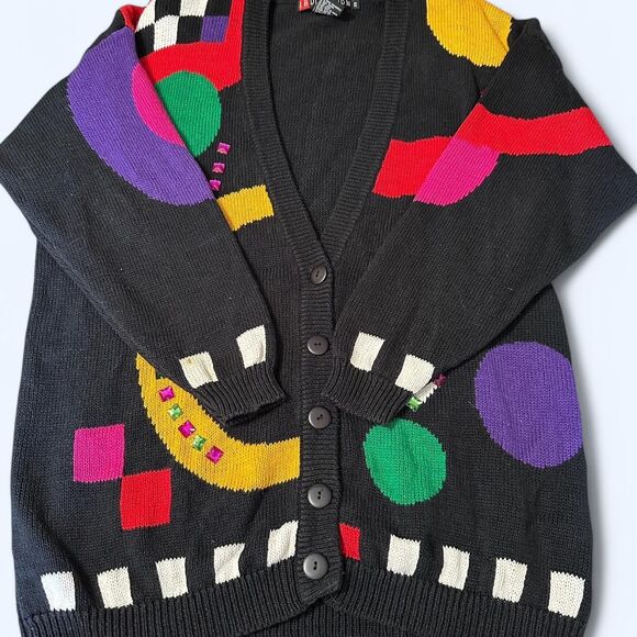 IB Diffusion Sweaters - 1992 IB Diffusion Geometric Cardigan - 2X - Vintage Statement Knit